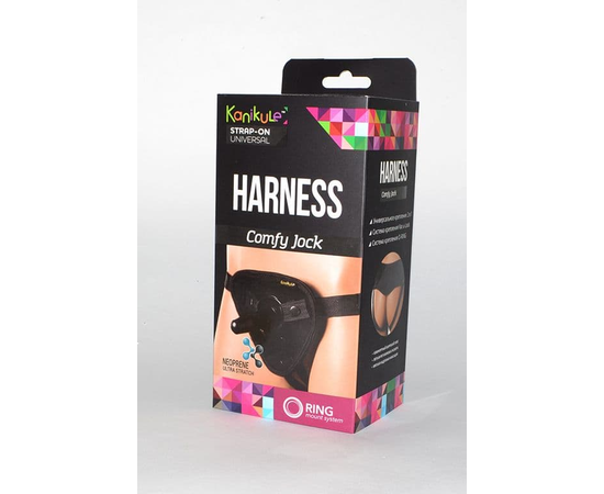 Чёрные трусики-джоки Kanikule Strap-on Harness universal Comfy Jock с плугом и кольцами, Цвет: черный, фото 