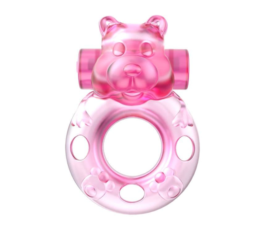 Розовое эрекционное виброкольцо на пенис Pink Bear, фото 