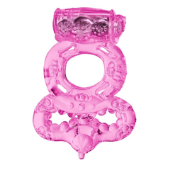 Розовое эрекционное кольцо с вибратором и подхватом, фото 