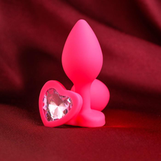 Розовая анальная пробка "Сердечко" - 7,3 см., фото 