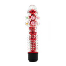 Прозрачный вибратор с дополнительными пупырышками - 16,5 см., Цвет: красный, фото 