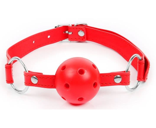 Красный кляп-шарик на регулируемом ремешке с кольцами, фото 