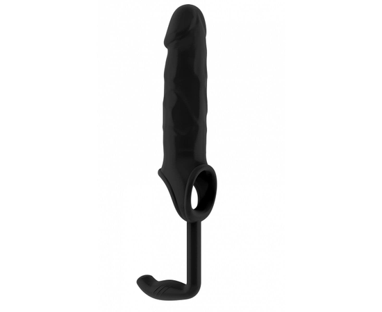 Чёрная насадка на пенис с анальным стимулятором SONO №19, фото 