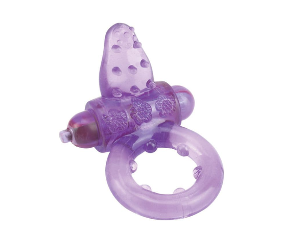 Фиолетовое эрекционное кольцо с вибрацией и рельефным язычком NUBBY CLITORAL PROBE COCKRING, фото 