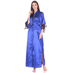 Роскошный длинный халат из искусственного шелка, Цвет: синий, Размер: F, фото 