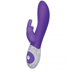 Вибромассажёр с клиторальным отростком и отделанной стразами рукоятью The Classic Rabbit - 22 см., Цвет: фиолетовый, фото 