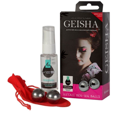 Металлические вагинальные шарики Geisha в комплекте с лубрикантом, фото 