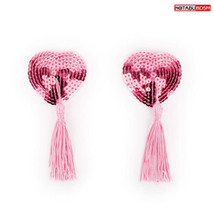 Розовые текстильные пестисы в форме сердечек с кисточками, Цвет: розовый, фото 