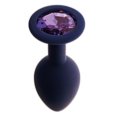 Черничная анальная пробка с фиолетовым кристаллом Gamma M - 8,1 см., фото 