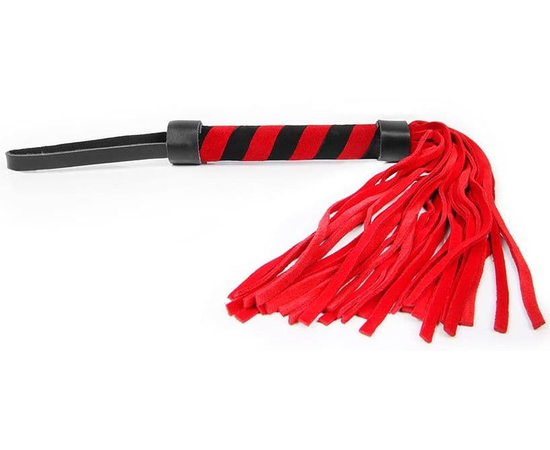 Красная многохвостовая плеть с круглой красно-черной ручкой - 39 см., фото 