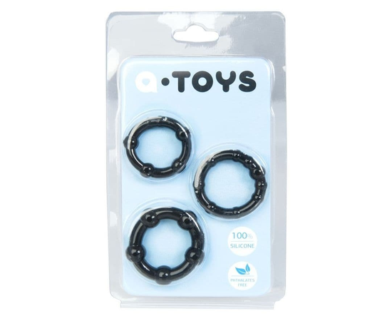 Набор из 3 чёрных эрекционных колец A-toys, фото 