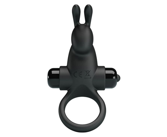 Черное эрекционное кольцо с выступом-зайчиком для стимуляции клитора, фото 