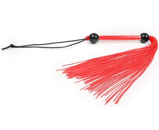 Красная многохвостая плеть с черными шариками на рукояти - 35 см., фото 