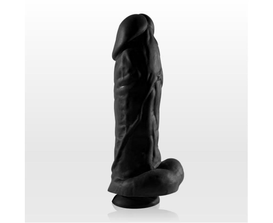 Чёрный фаллоимитатор с пышным стволом и присоской - 20,5 см., Цвет: черный, фото 