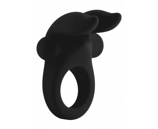 Черное эрекционное виброкольцо Bunny Silicone Cockring With Stimulating Ears, фото 