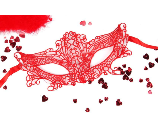Красная ажурная текстильная маска "Марлен", Цвет: красный, фото 