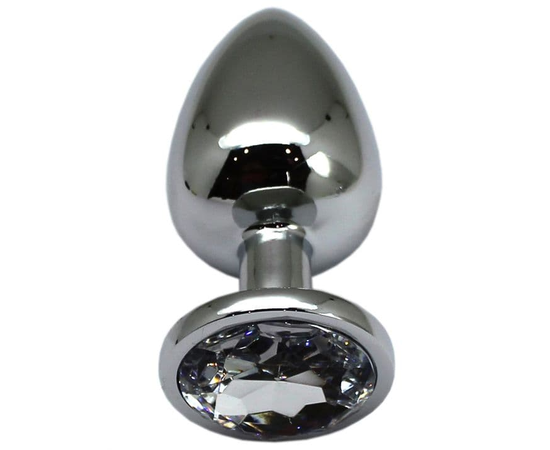 Серебристая анальная пробка с прозрачным кристаллом - 9 см., фото 