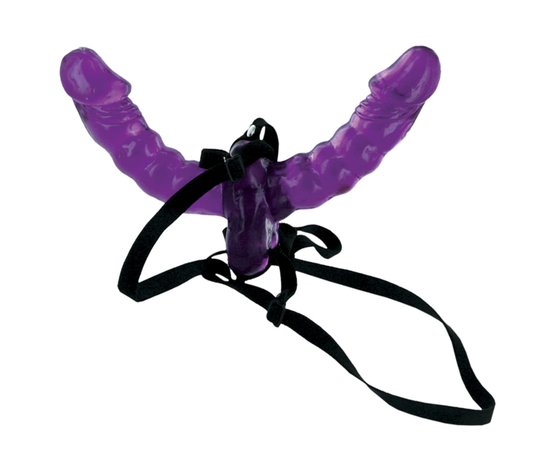 Фиолетовый страпон Double Delight Strap-on с вагинальной пробкой - 15 см., фото 