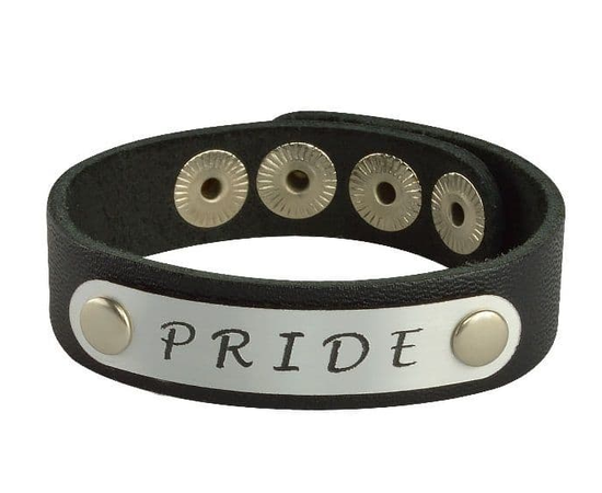 Кожаный браслет PRIDE, Цвет: черный с серебристым, фото 