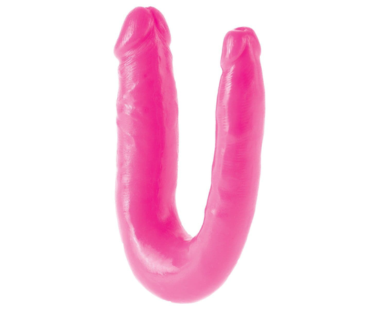 Ярко-розовый U-образный фаллоимитатор Double Trouble - 34,3 см., Цвет: розовый, фото 