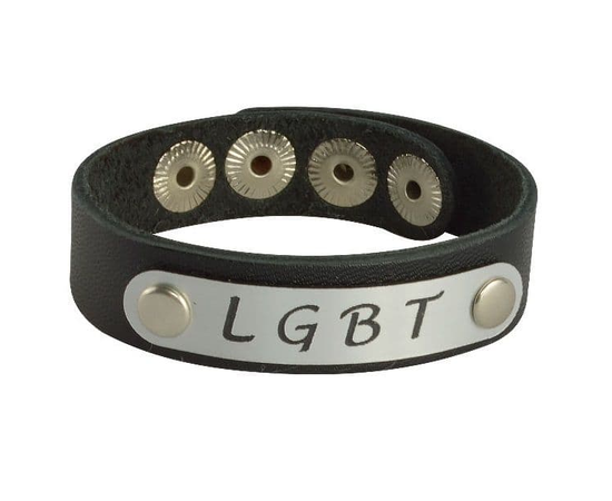 Кожаный браслет LGBT, Цвет: черный с серебристым, фото 