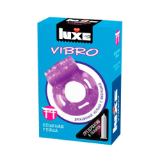 Фиолетовое эрекционное виброкольцо Luxe VIBRO "Бешеная гейша" + презерватив, фото 