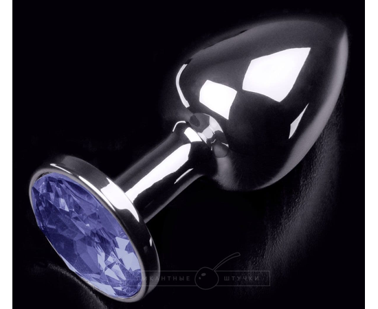 Серая анальная пробка с синим кристаллом - 7,5 см., фото 