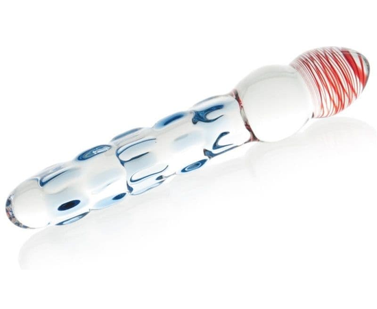 Стеклянный двусторонний фаллоимитатор с шишечками - 19 см., Цвет: прозрачный, фото 
