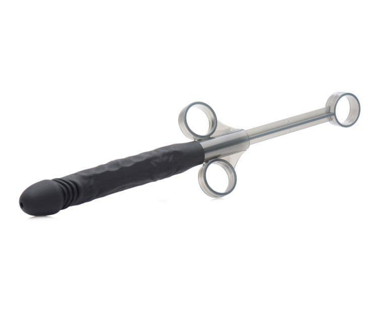 Черный шприц в форме пениса для введения лубриканта Jizz Shooter Silicone Dildo Lube - 19,7 см., фото 