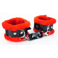Красные наручники с мехом BDSM Light, фото 