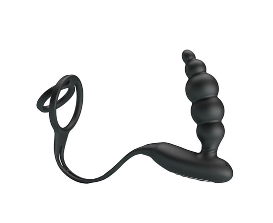 Эрекционное кольцо с анальной вибропробкой-елочкой Vibrating penis sleeve III, фото 