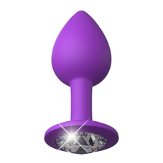 Фиолетовая анальная пробка с прозрачным стразом Her Little Gems Small Plug - 7,4 см., фото 