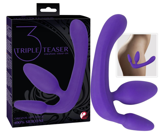 Фиолетовый безремневой страпон с двумя пробками, Цвет: фиолетовый, фото 