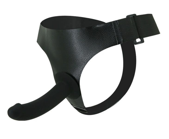 Страпон на эластичных ремнях Ultra Harness Les Dildo - 15 см., Цвет: черный, фото 