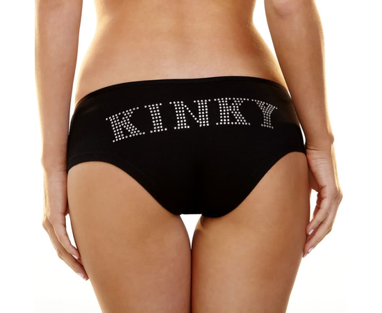 Трусики-слип с надписью стразами Kinky, Цвет: черный, Размер: M-L, фото 