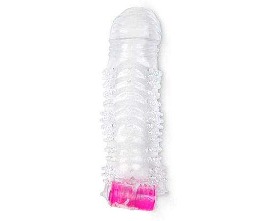 Прозрачная насадка на пенис с шипами и вибропулькой - 13 см., фото 