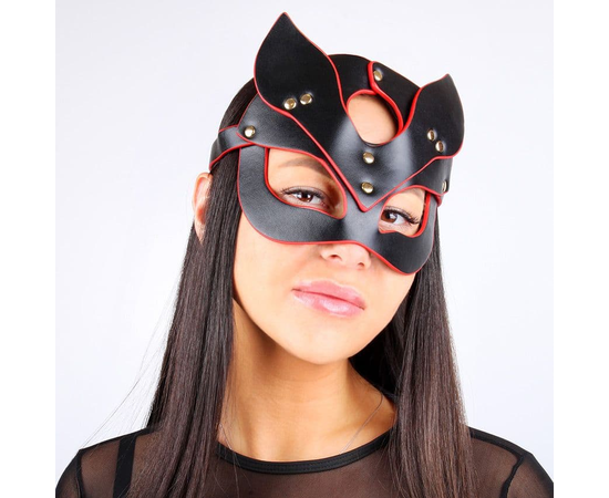 Черно-красная игровая маска с ушками, фото 