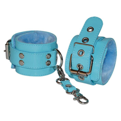 Лаковые наручники с меховой отделкой, Цвет: голубой, фото 