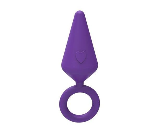 Фиолетовая конусовидная анальная пробка с колечком-ограничителем - 5 см., фото 
