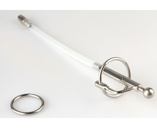 Серебристый фигурный уретральный стимулятор со съемным колечком, фото 