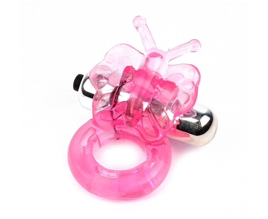 Розовое эрекционное виброкольцо Butterfly Ring, фото 