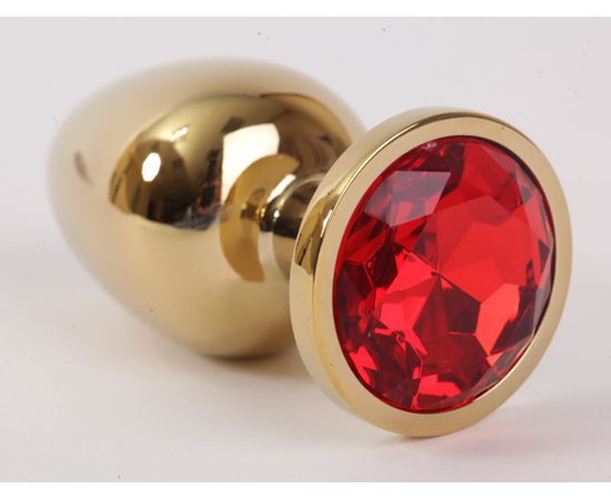 Золотистая анальная пробка с красным кристаллом - 9,5 см., фото 