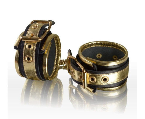 Золотисто-чёрные кожаные наручники, фото 