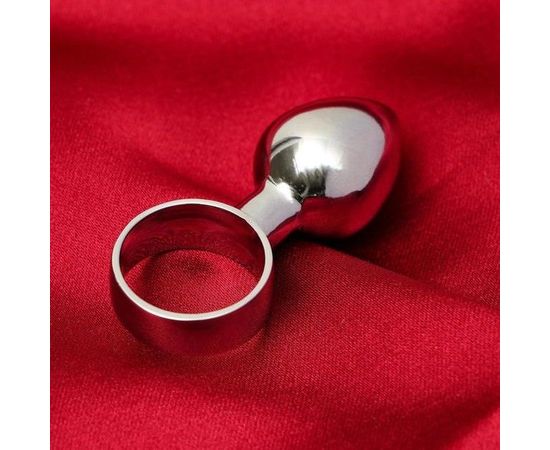 Серебристая алюминиевая анальная пробка с кольцом, фото 