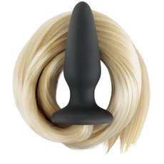 Чёрная анальная пробка с хвостом цвета блонд Filly Tails Palomino, фото 