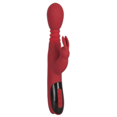 Красный вибромассажер с клиторальным отростком Rabbit Vibrator - 26,5 см., фото 