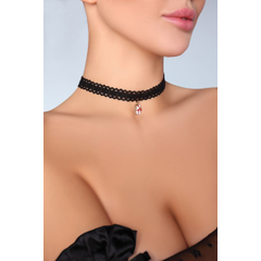Ажурный чокер на шею с подвеской в виде подарка, Цвет: черный, фото 