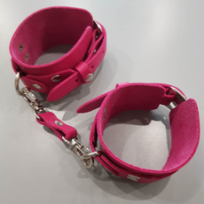 Розовые кожаные наручники, фото 