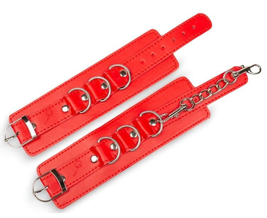 Красные наручники на застежках с цепочкой, фото 
