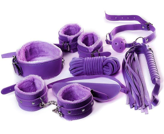 Фиолетовый набор БДСМ «Накажи меня нежно» с карточками, фото 